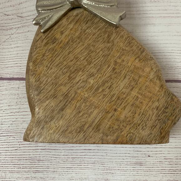 Wood Bunny Rabbit Figurine with Metal Silver Bow Easter Spring Farmhouse 9 3/4"H - Picture 10 of 12
